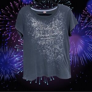 HARLEY DAVIDSON PALM SPRINGS BLACK TEE - L? PLEASE CHECK MEASUREMENTS FOR SIZE